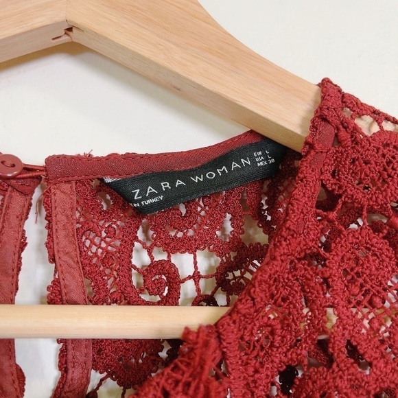 ZARA  | BURGUNDY LACE RUFFLE FRONT TOP - Picture 6 of 10